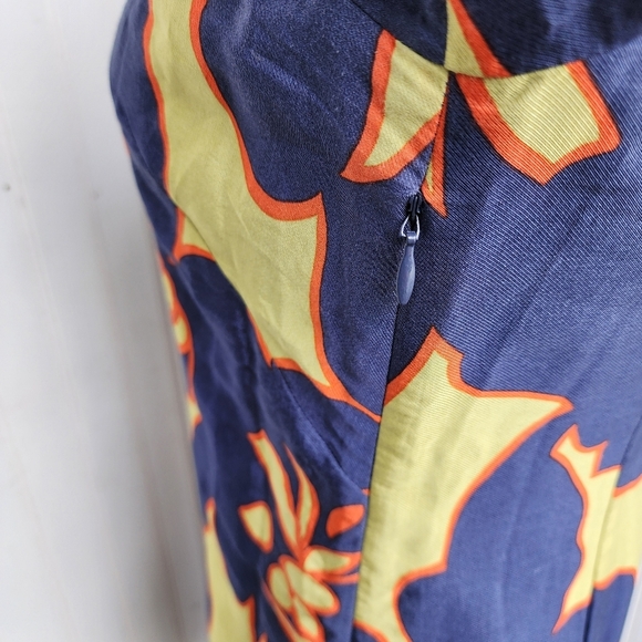 Ann Taylor LOFT Floral Knee Length Dress Navy Blue Green Orange 3/4 Sleeve 0P - Picture 7 of 14
